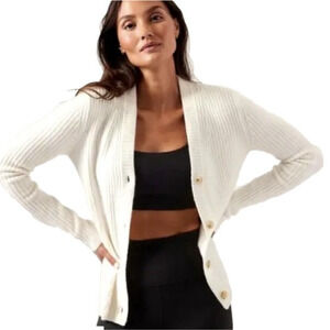 Athleta Lover White Merino Wool Ribbed Cardigan Sweater Size XSmall Clean Girl